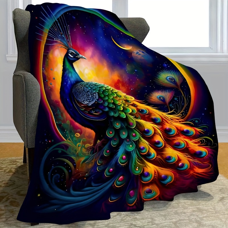 

1pc Peacock Print Blanket, Aesthetic Flannel Blanket, Soft Warm Throw Blanket Nap Blanket For Couch Sofa Office Bed Camping Travel, Multi-purpose Gift Blanket For All Season