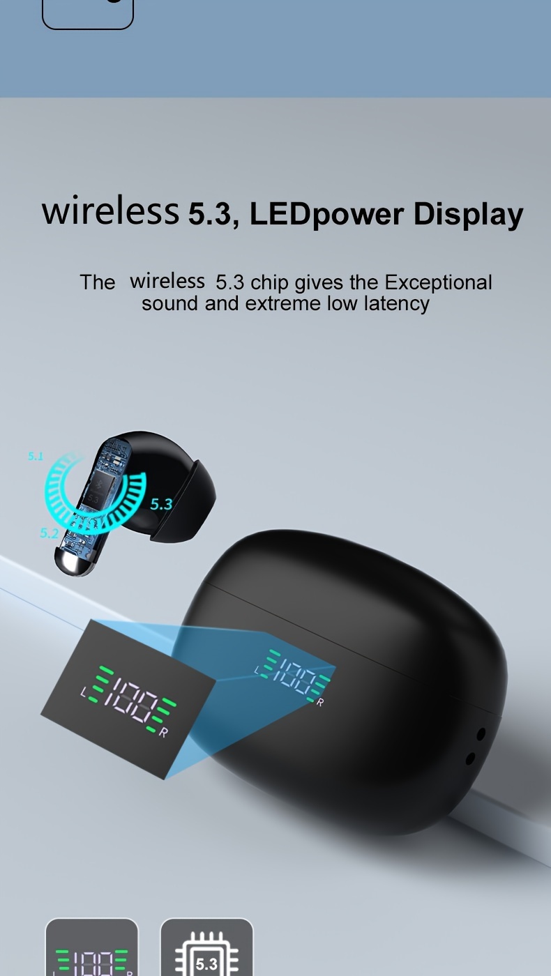 SP9X built-in digital display for ultra long battery life, in ear noise cancelling wireless earphones_voghion.com