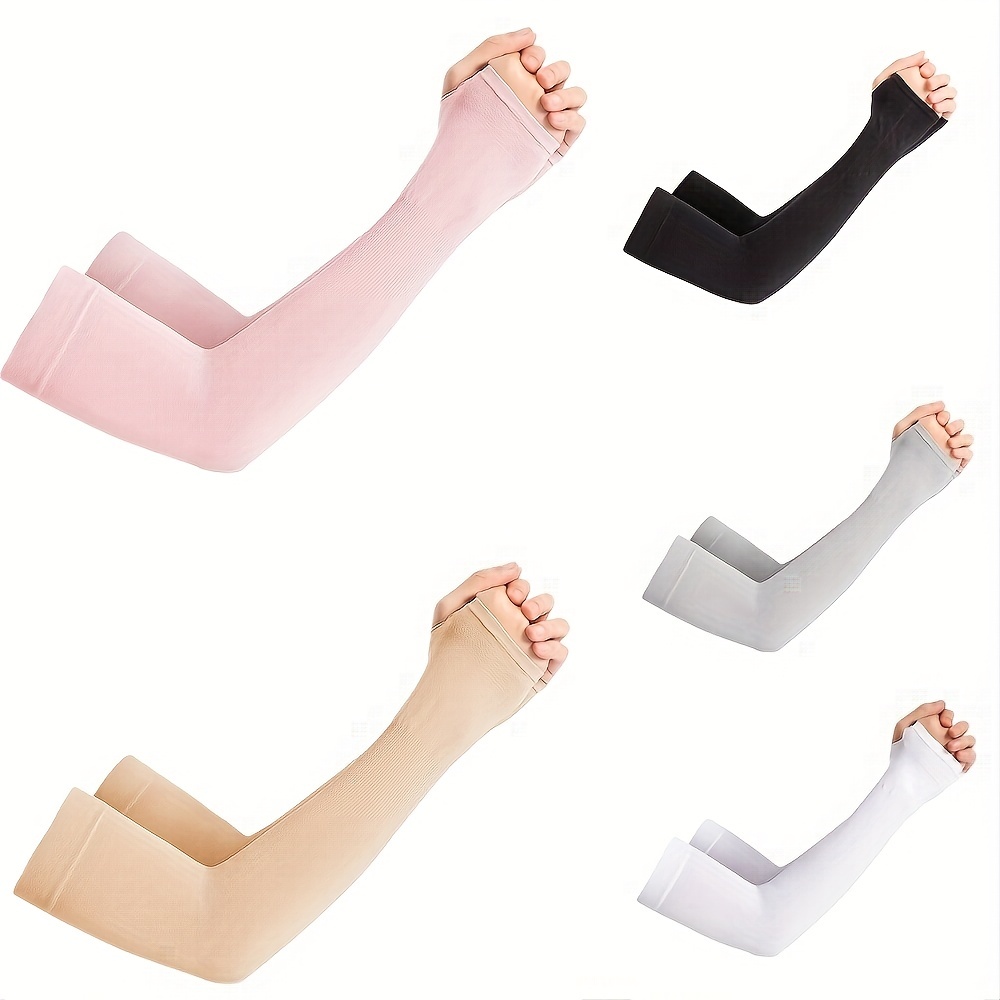 Solid Color Arm Sleeves Arm Cover Uv Protection Thumbless - Temu