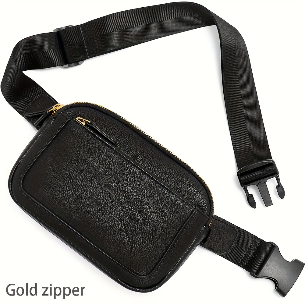 Black Leather Fanny Pack With 2 Straps for Women Leather Belt 