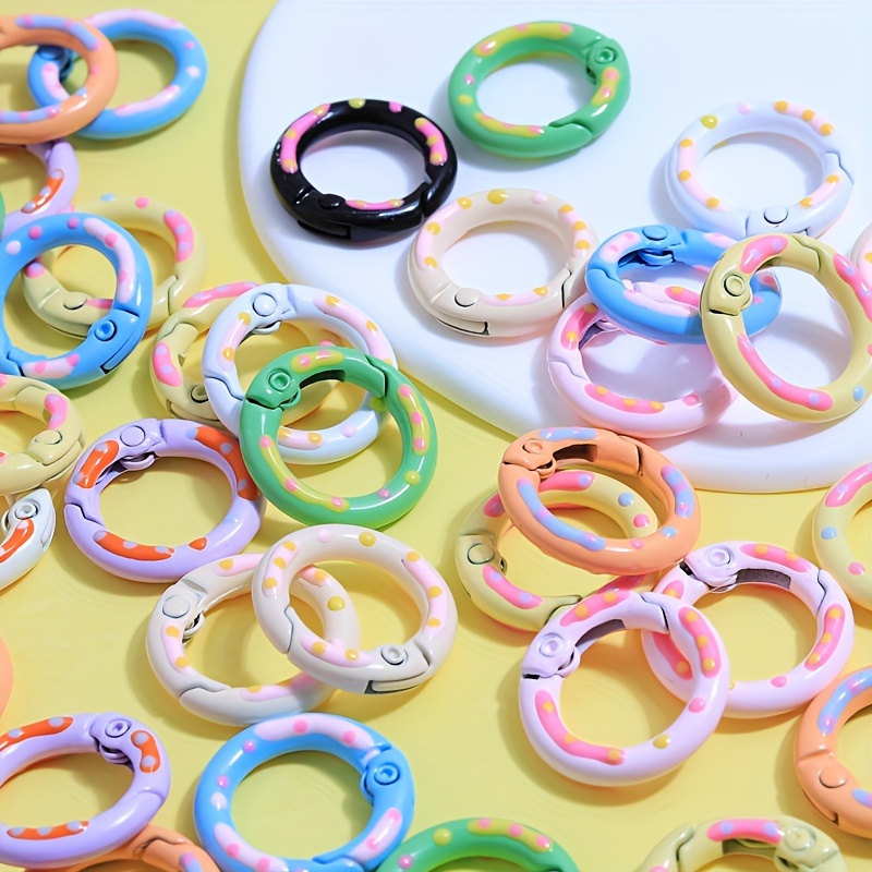 

5pcs Multicolor Donut Design Spring Clasps Openable Round Carabiner Keychain Bag Clips Hook Dog Chain Buckles Connector For Keychain Jewelry Craft