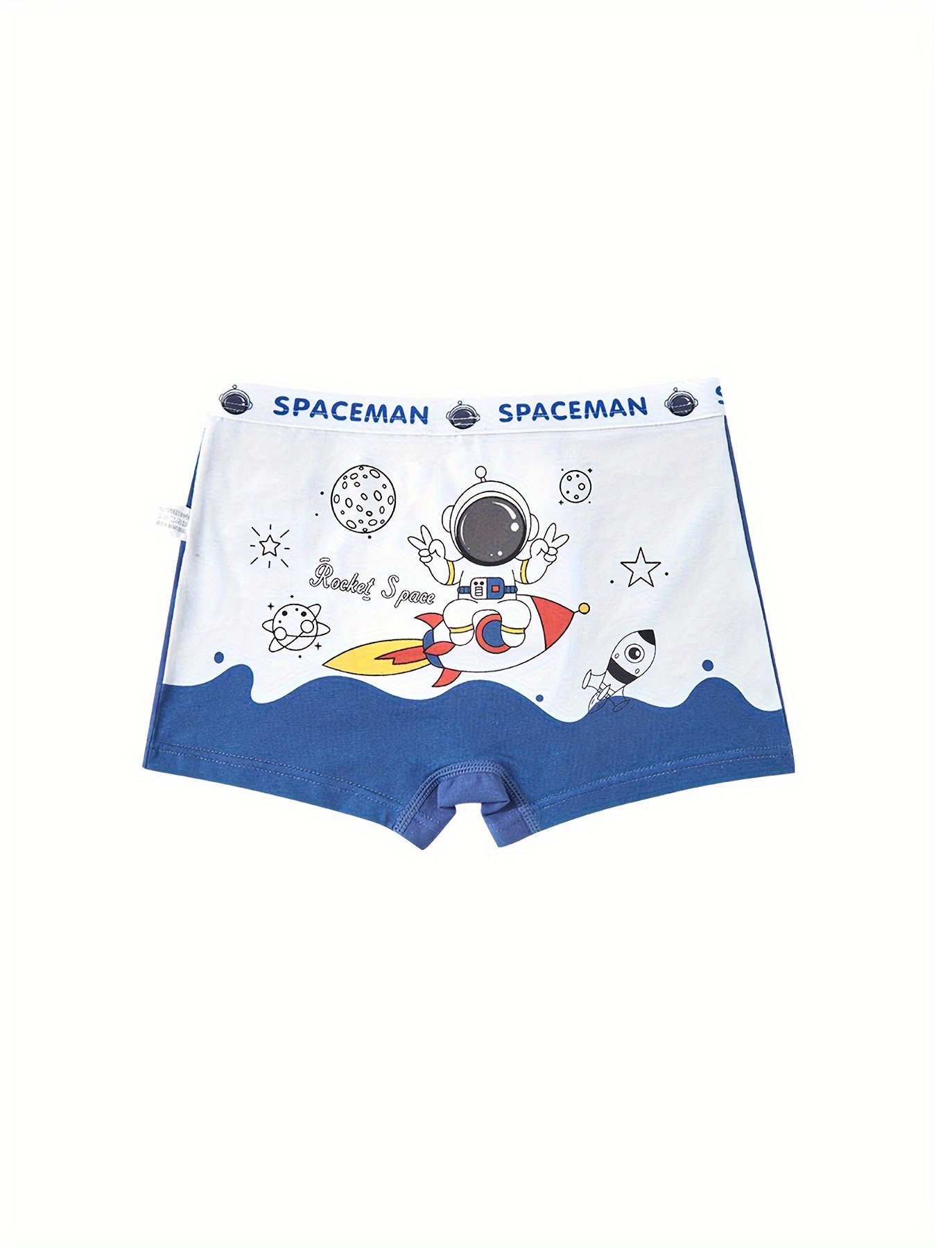 4 Pcs Toddler Boys Underwear 95% Cotton Soft Breathable Cartoon Spaceman  Pattern Comfy Boxers Briefs