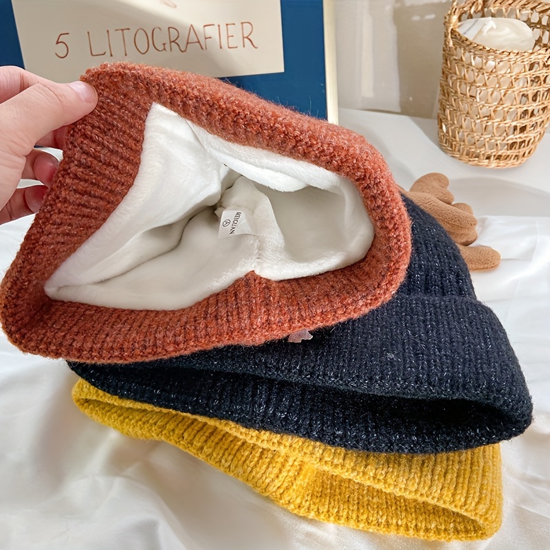 1 Simpatico Cappello Lavorato A Maglia Foderato In Pile In Corno Cervo Uomo  In Autunno E Inverno, Regalo Natale, Spedizione Gratuita I Nuovi Utenti