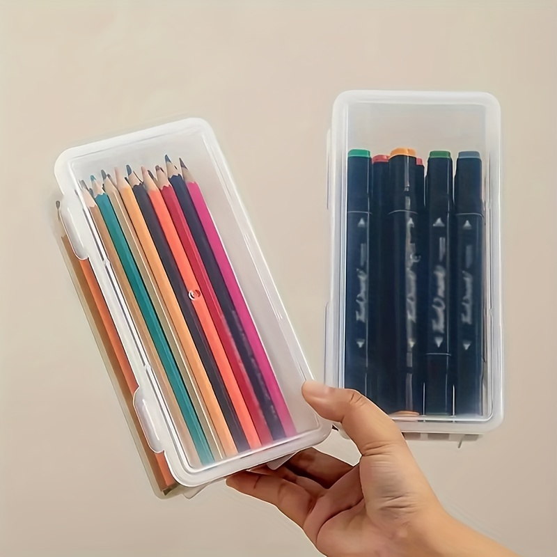 1pc Boîte À Stylos Transparente De Bureau Grande Capacité Boîte De Rangement  Pour Crayons De Couleur