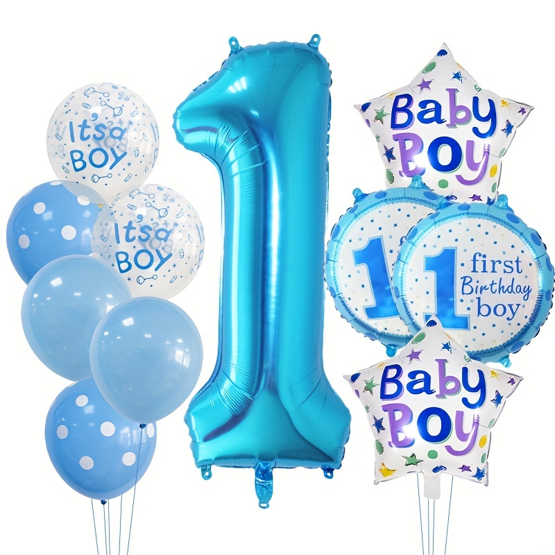 Comprar 1.er feliz cumpleaños, globos azules y plateados, decoraciones para  la fiesta del primer bebé, suministros para mi 1 año