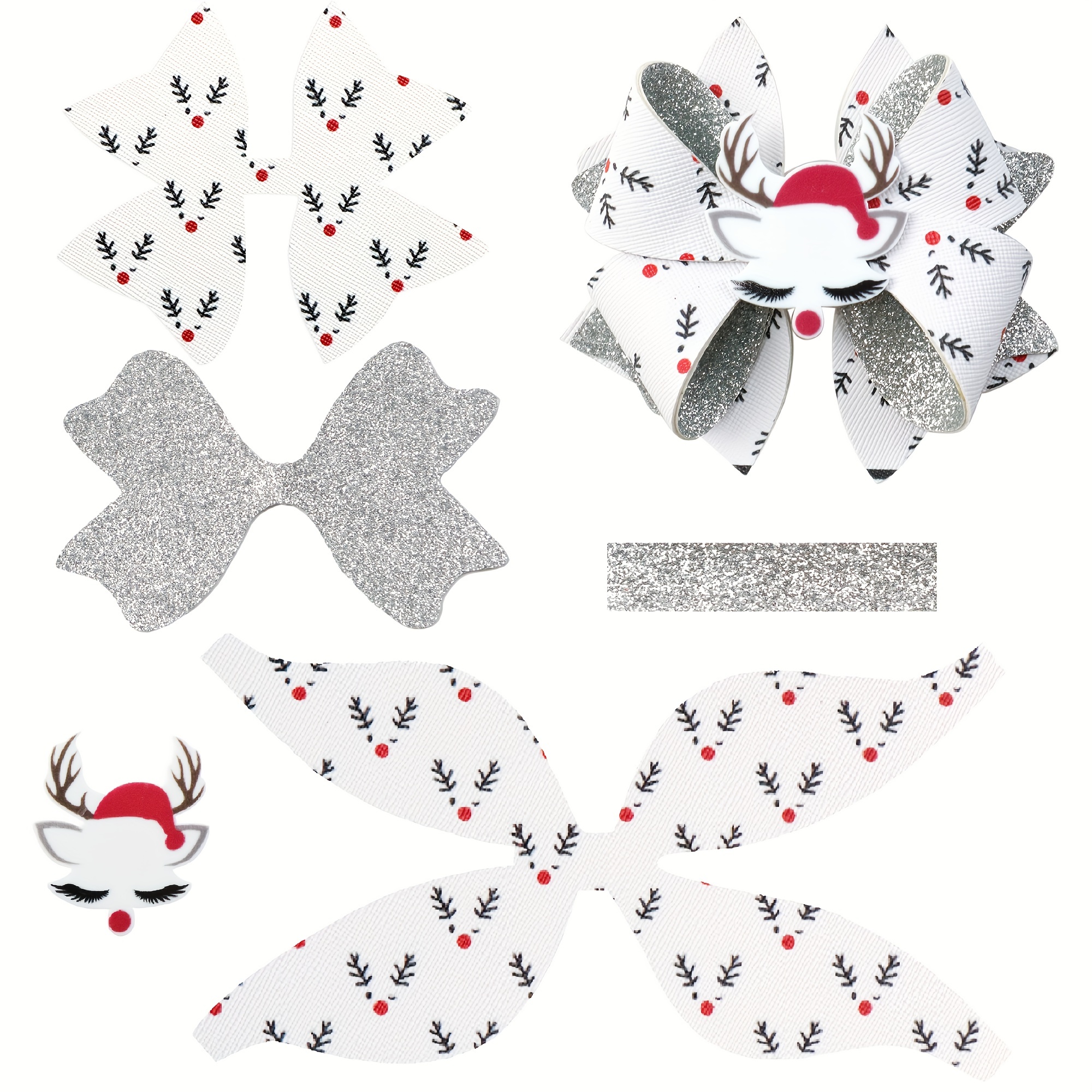 Christmas Santa Claus Printed Faux Synthetic Leather Bow - Temu