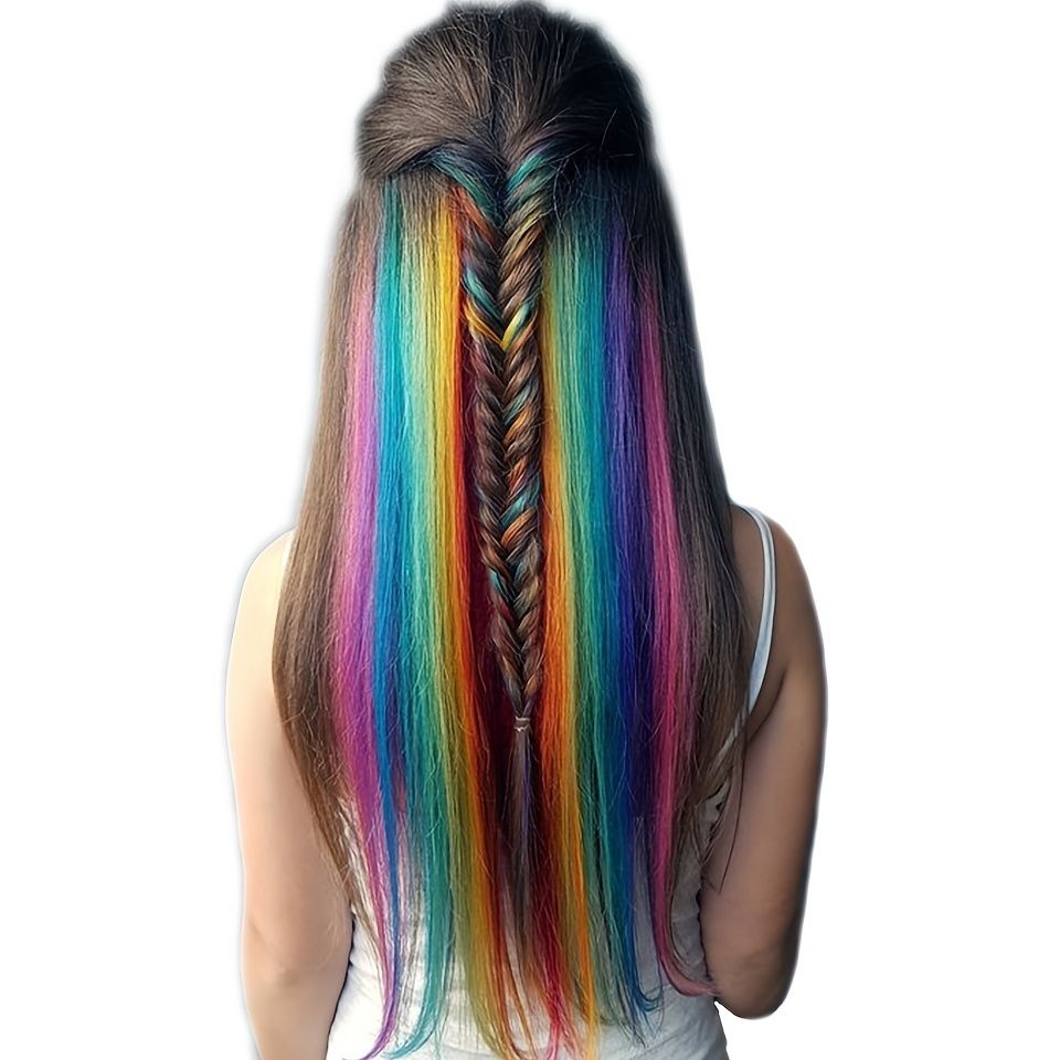 Colored Hair Extensions Hair Clip Multi Colors Party Highlights Clip In  Synthetic Hair Extensions 20 Inch Suitable For Women Children Girls | Free  Shipping For New Users | Temu