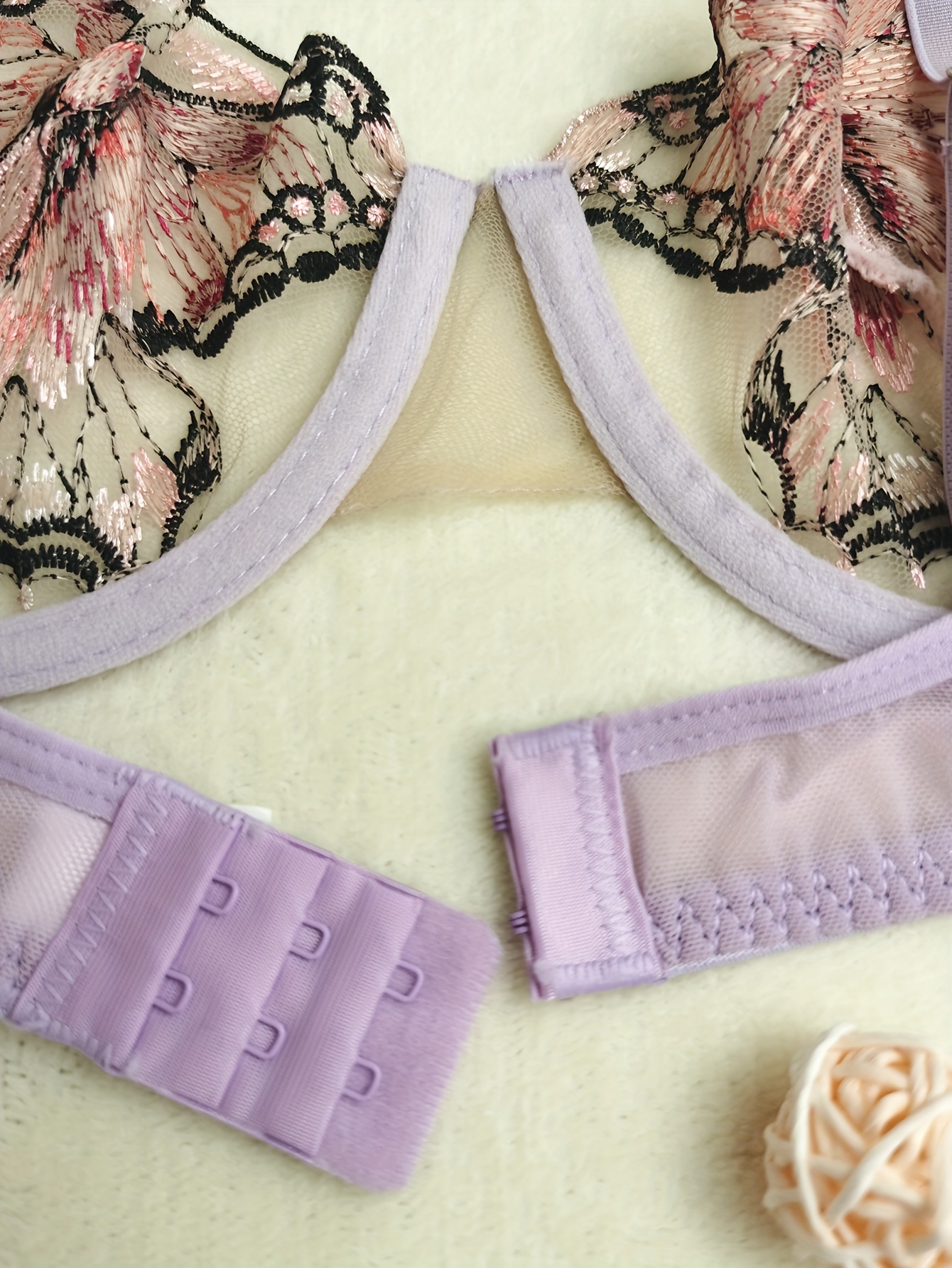 Sexy Butterfly Embroidery Lingerie Set Mesh Unlined Bra - Temu Canada