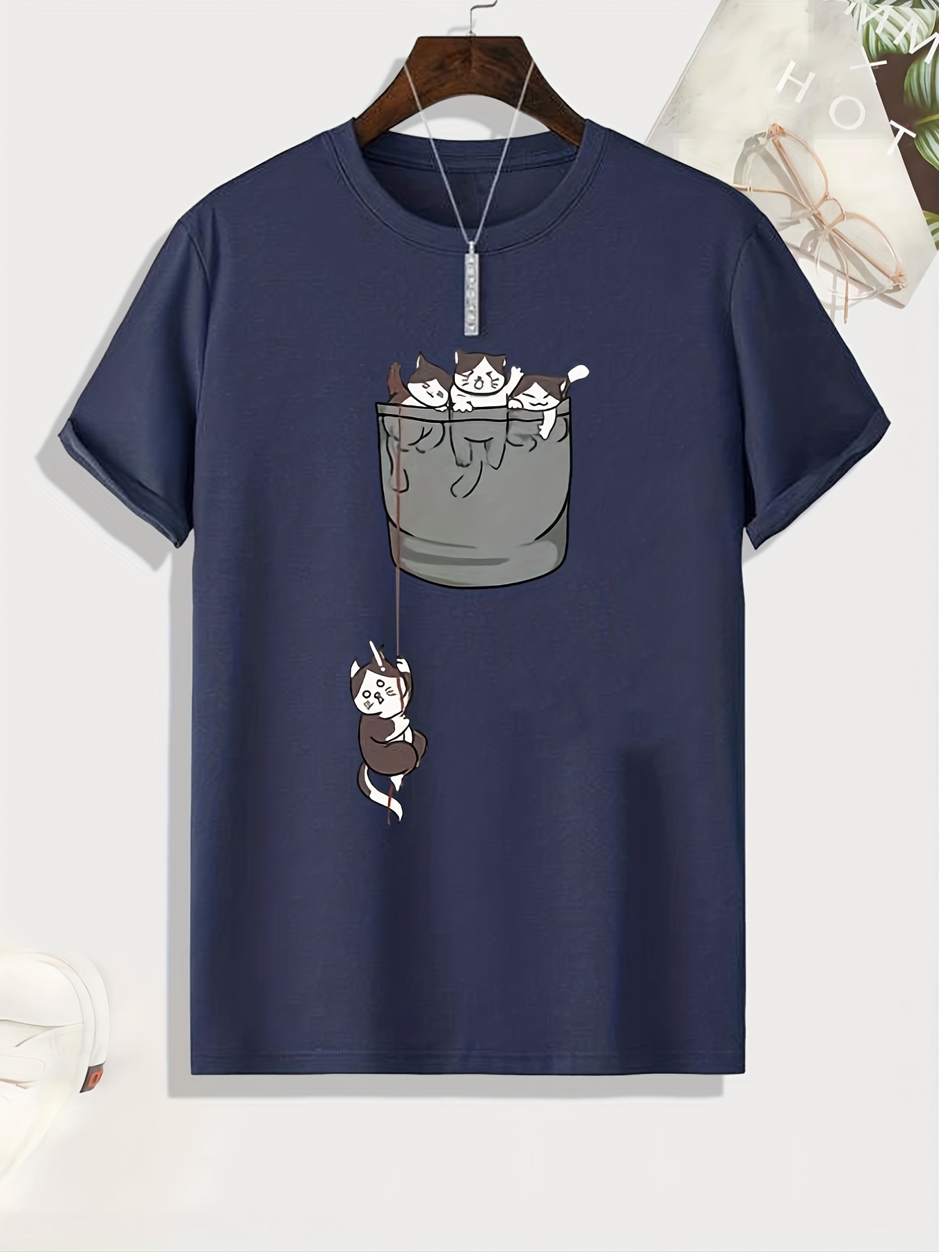 Camiseta Estampado Cuerda Escalada Gato Camisetas Hombres Temu