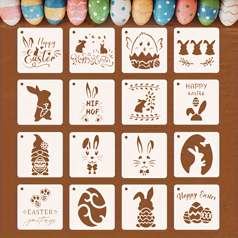 

16pcs Easter Stencils Painting Stencils Set For Scrapbooking Drawing Wall Floor Decor Diy Rock Painting Art Projects