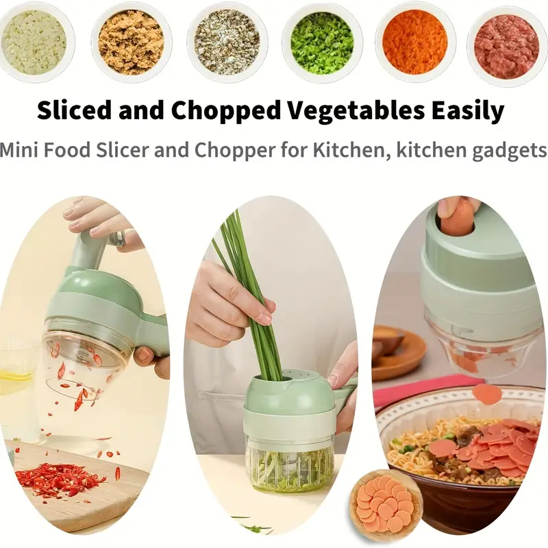 4 in 1 Handheld Electric Vegetable Cutter Portable Vegetable Slicer Onion  Garlic Chopper Chili Pepper Kitchen Gadgets with Brush