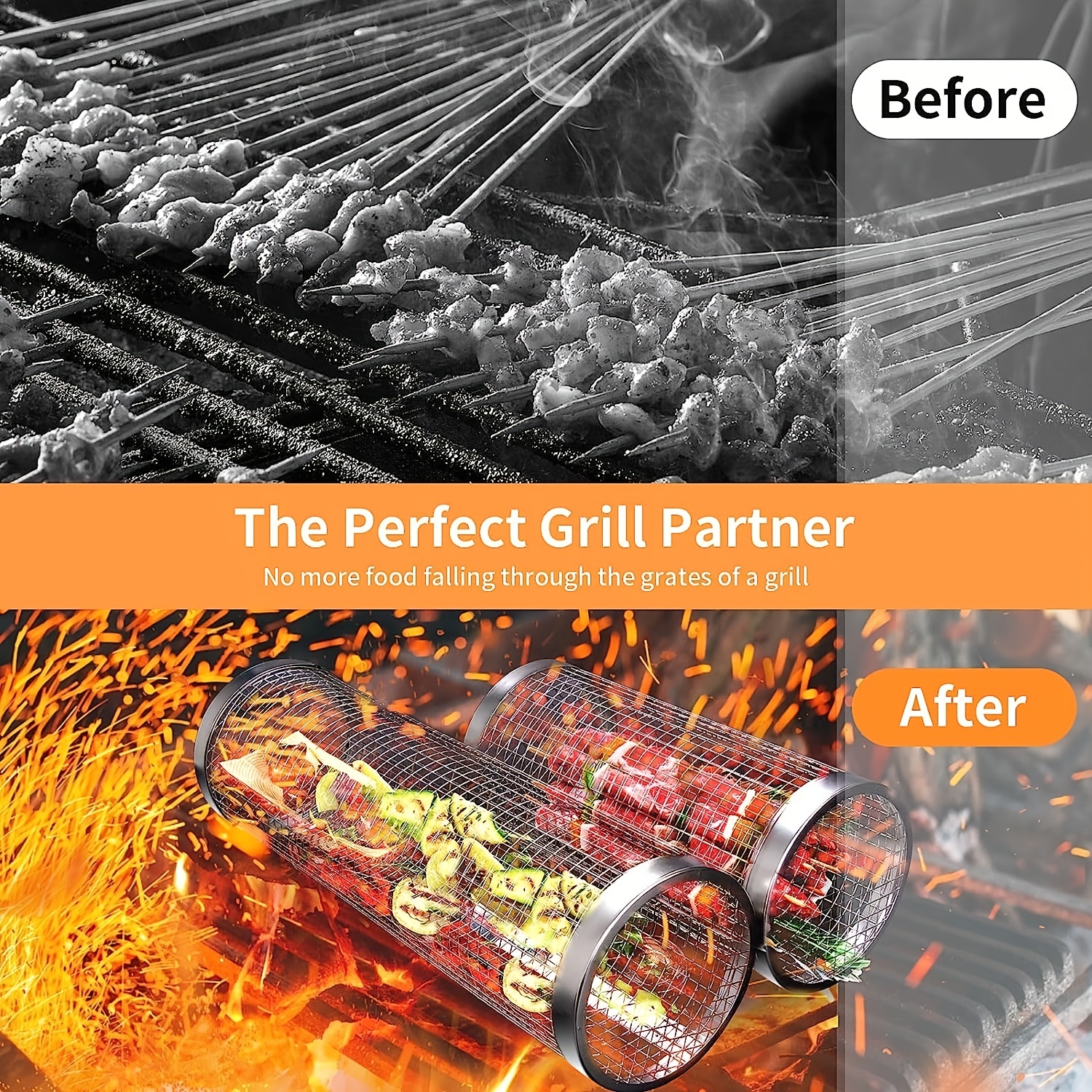 1pc, Stainless Steel BBQ Cage, Grill Cage, Perfect For Outdoor Grilling,  Camping, Grill Accessories Tool Gifts For Men Dad Boyfriend, Fathers Day,  Hal