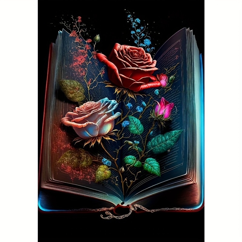 5d Diamond Painting Flowers Red Roses Book Flowers - Temu