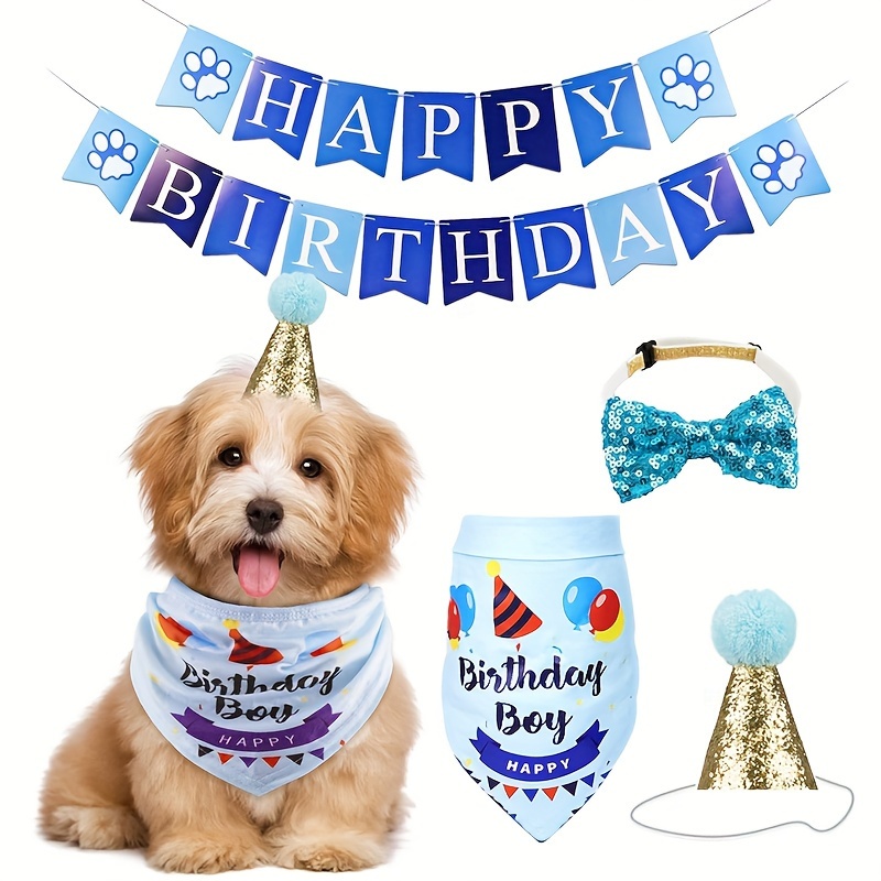 Accesorios Para Perros Y Gatos, Pañuelo * De Feliz Cumpleaños, Bufanda Y  Sombrero De Fiesta, Conjunto De Decoración De Cumpleaños Para Mascotas