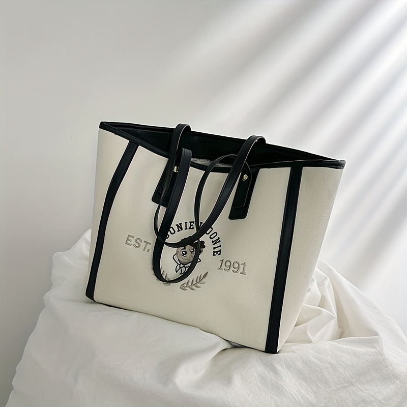 Letter & Graphic Pattern Shopper Bag Preppy Beach Bag Shopping Bag Reusable  Bag Duffle Bag for Travel and Work