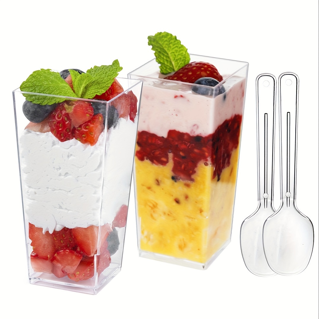 Disposable Dessert Cake Cups With Lids & Spoons 200ml 20pcs Set 