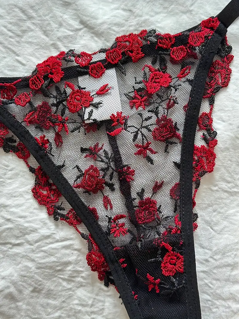 floral embroidery lingerie set hollow out unlined bra sheer mesh thong womens sexy lingerie underwear details 14
