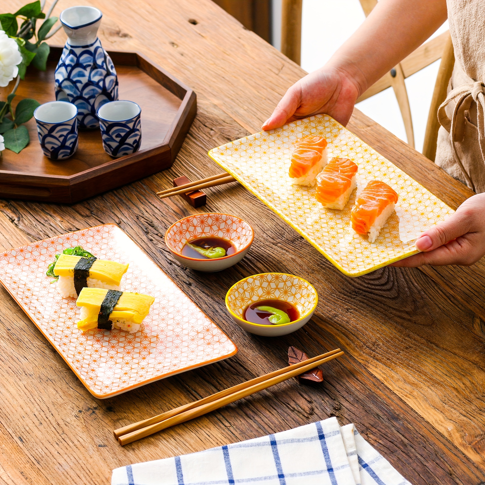 6pcs Sushi Set, Porcelain Japanese Sushi Plates Set, Serves For 2, With  Sushi Plate, Sauce Bowl And Chopsticks, Kitchen Items, Kitchen Stuff,  Kitchen