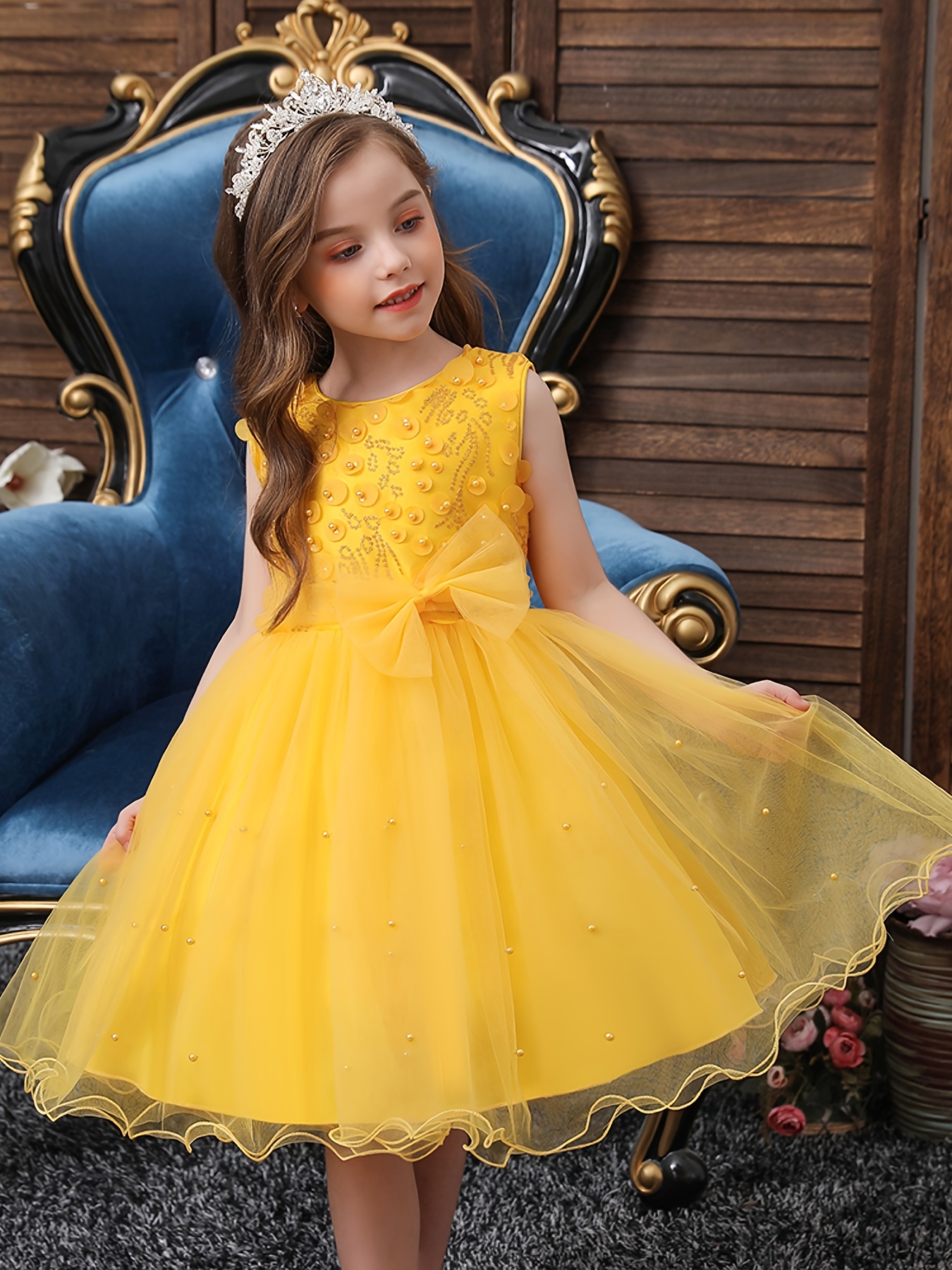 Vestido Amarillo Para Niñas - Temu