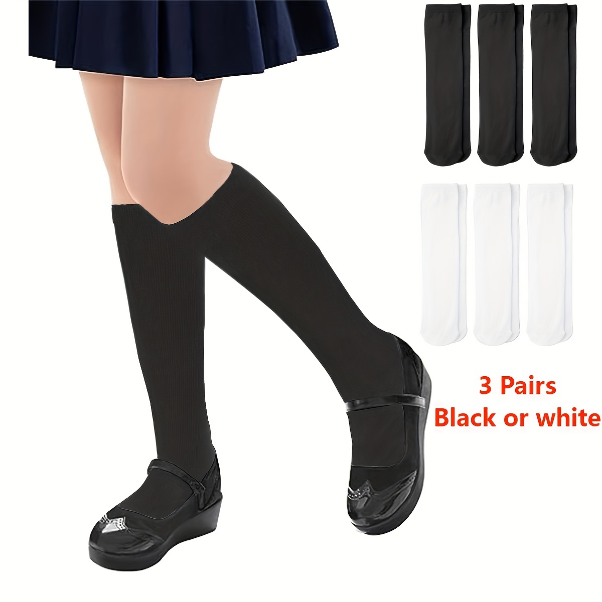 12 pares de calcetines altos hasta la rodilla para niñas y niños, uniforme  escolar largo, calcetines blancos, uniformes de vestir, calcetines suaves