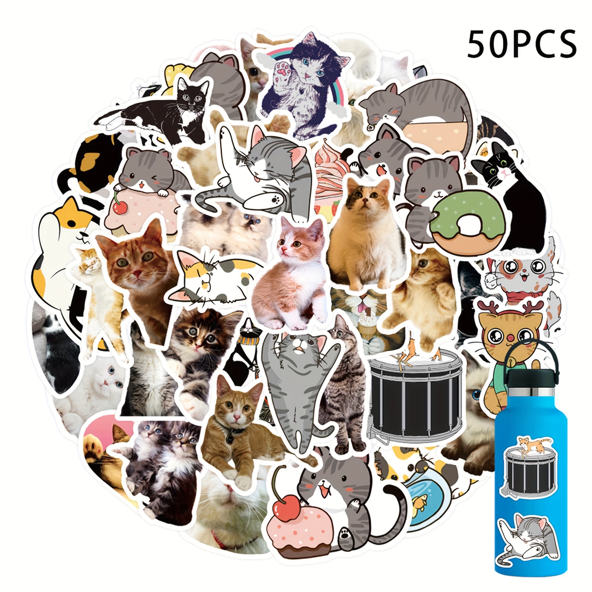 Kawaii Cat Stickers, 100 Pcs Cute Cat Laptop Stickers, Waterproof Vinyl Cat  Sticker Decals, Cartoon Cat Sticker Pack for Water Bottles, Laptops