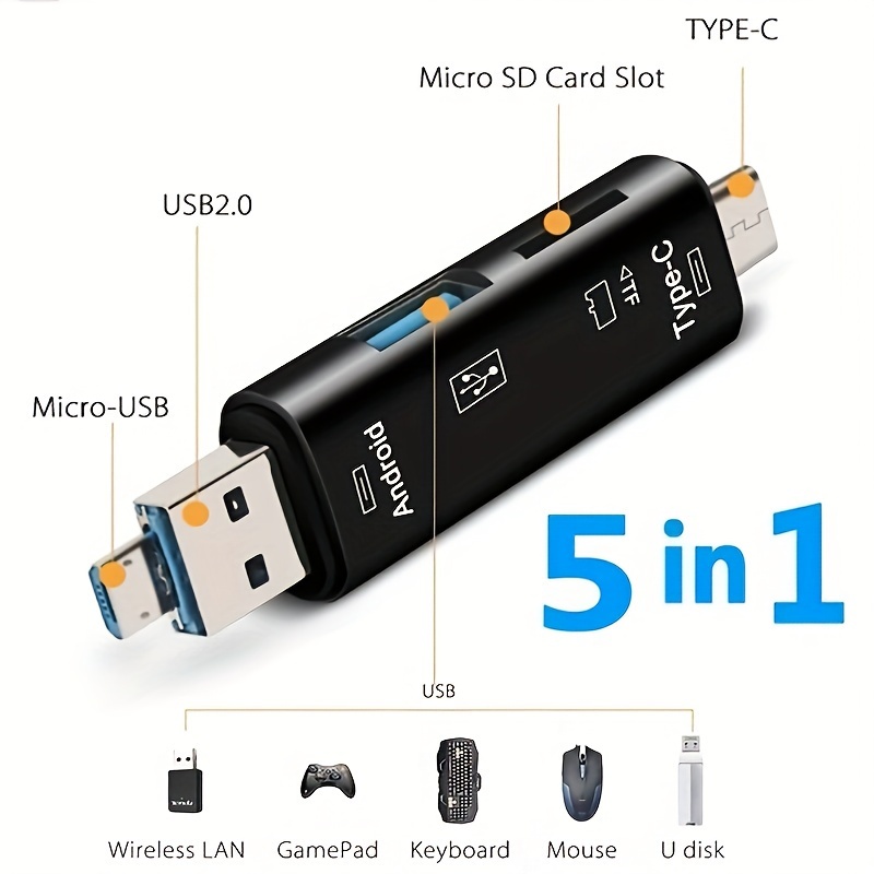 

Type-c Mobile Phone Five-in-one Otg Card Reader Micro For Android Otg Card Reader Tf Card U Disk Expander