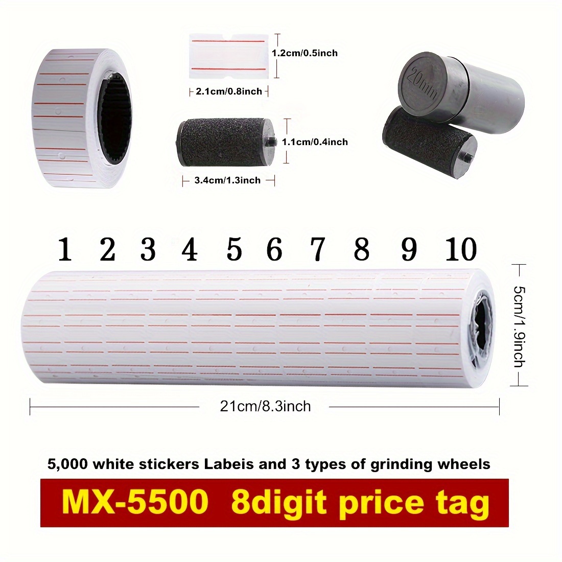White Price Gun Labels Plus 3 Ink Rolls Perfect For Mx 5500 - Temu