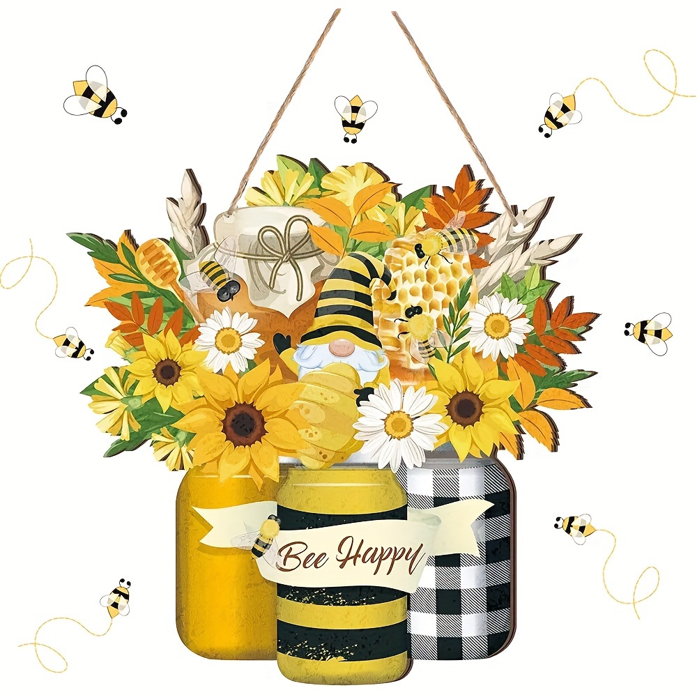 Bee Happy Wooden Hanging Party Holiday Home Welcome Sign - Temu