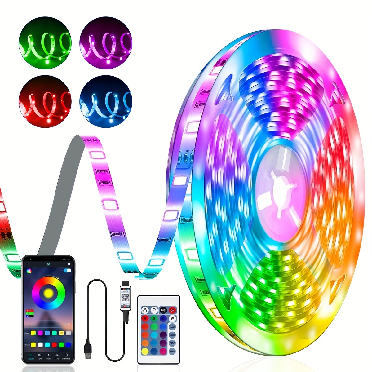 Rgb Led Strip Lights Music Sync Color Changing App 24key - Temu
