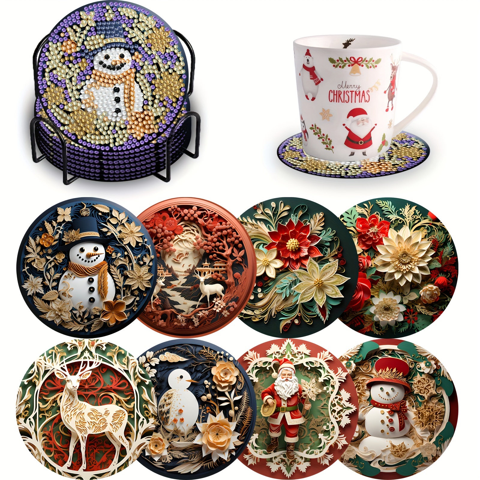 Christmas Diamond Art Painting Coasters Kits With Holder diy - Temu