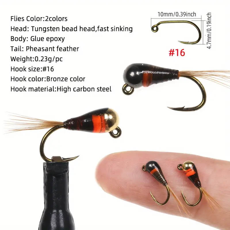 24pcs/box #16 Tungsten Bead Head Jig Nymph Fly, Fly Fishing Wet Nymph,  Barbed Jig Hook, Fast Sinking Euro * Trout Steelhead Fishing Lure
