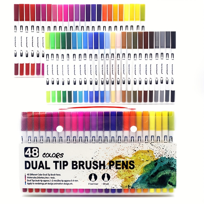 120 Colors Pen Set Kid Brush Marker Pen Drawing Dual Tips Colouring Pens  Watercolor Marker Fineliner Felt Tip Lettering Pen
