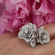 elegant flower ring silver plated inlaid shining zircon exaggerated decor for party perfect anniversary birthday gift for your love make her be the most stunning girl details 6