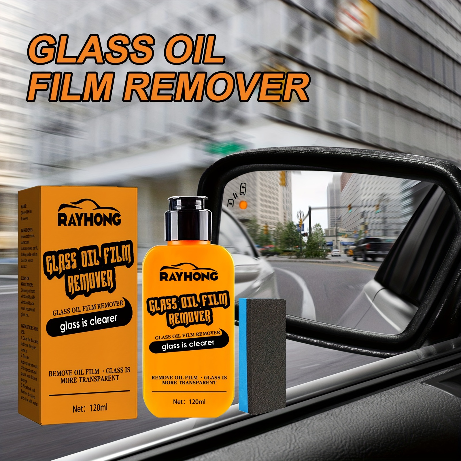 Car Glass Oil Film Cleaner, Car Glass Cleaner with Sponge, Glass Cleaner  for Auto and Home Eliminates Water Spots, Bird Droppings, Coatings, and  More