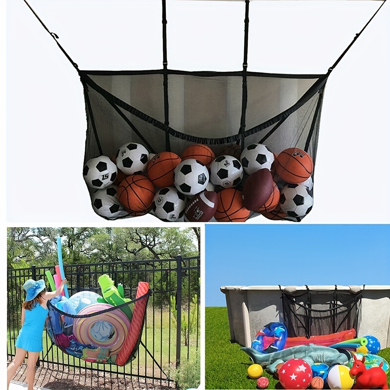 

1pc Pool Float Organizer Storage Bag Multi-functional Pool Storage For Floats, Balls, Inflatable Toys, Terrace Accessories Heavy-duty Reinforced Connection To Pool Sides, Fences, Or Free Standing