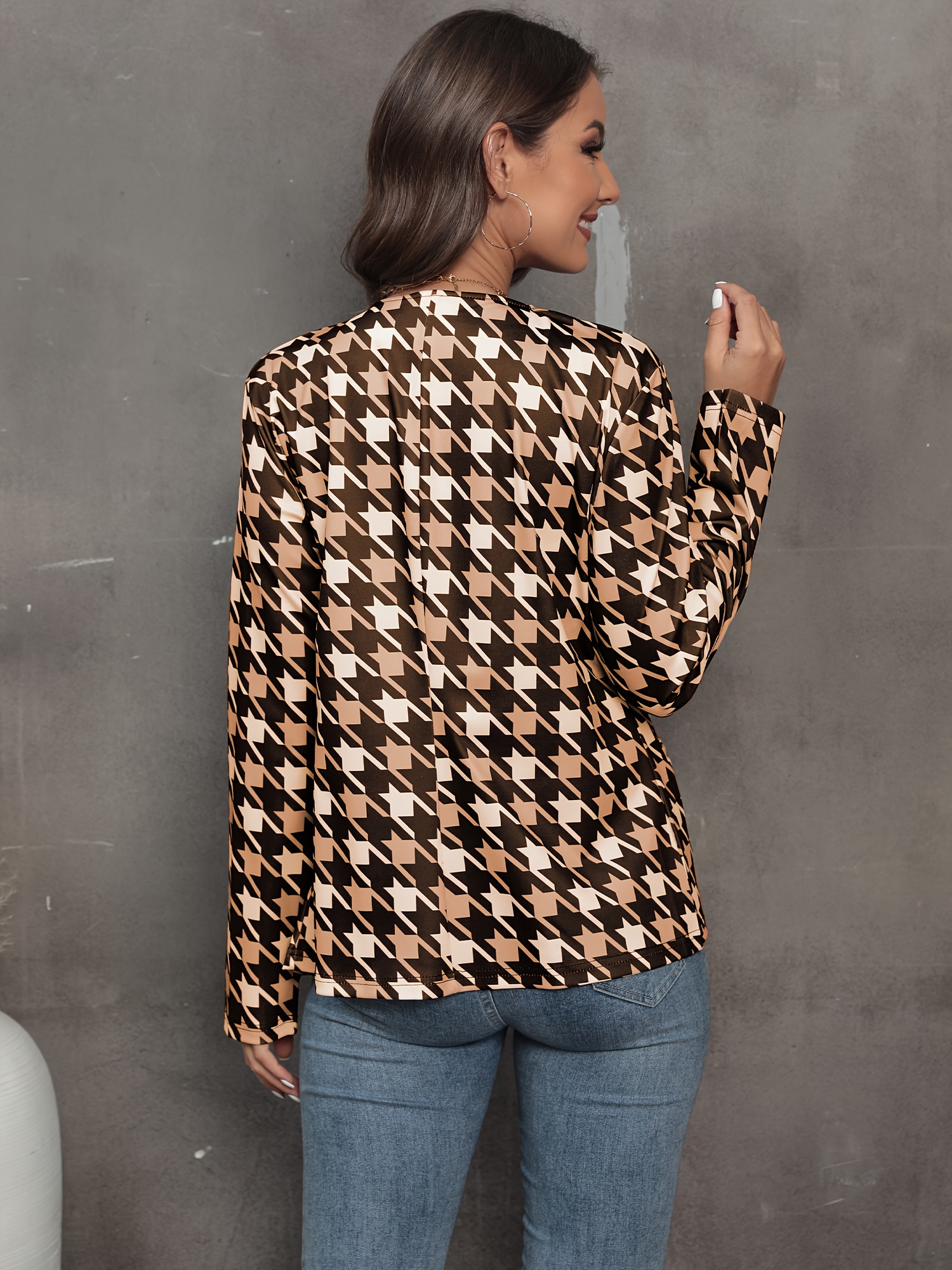 Oversized blazer - Brown/houndstooth-patterned - Ladies