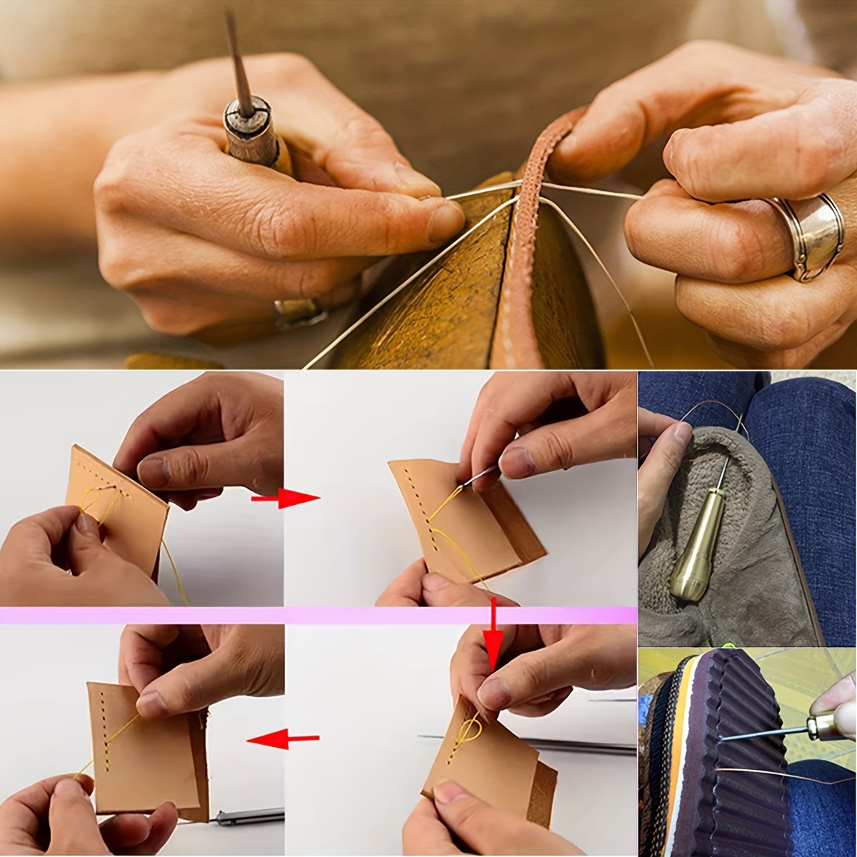 Handle Sewing Shoe Repair Tools Leather Awl Hook Needlework Needle Awl Cone