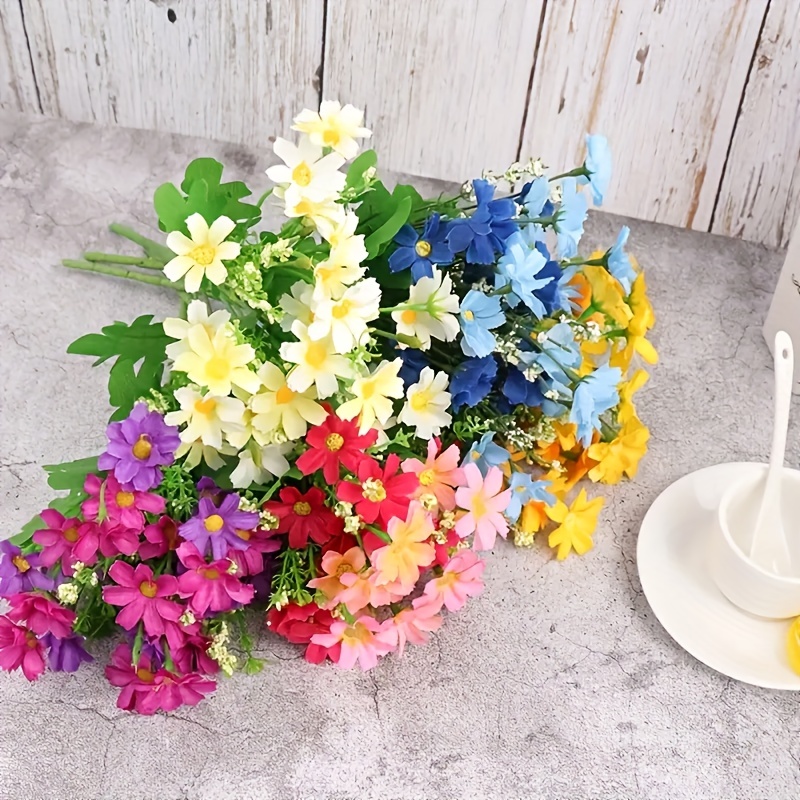 4 Bushes White Silk Daisy Artificial Flowers, DIY Wedding Flower