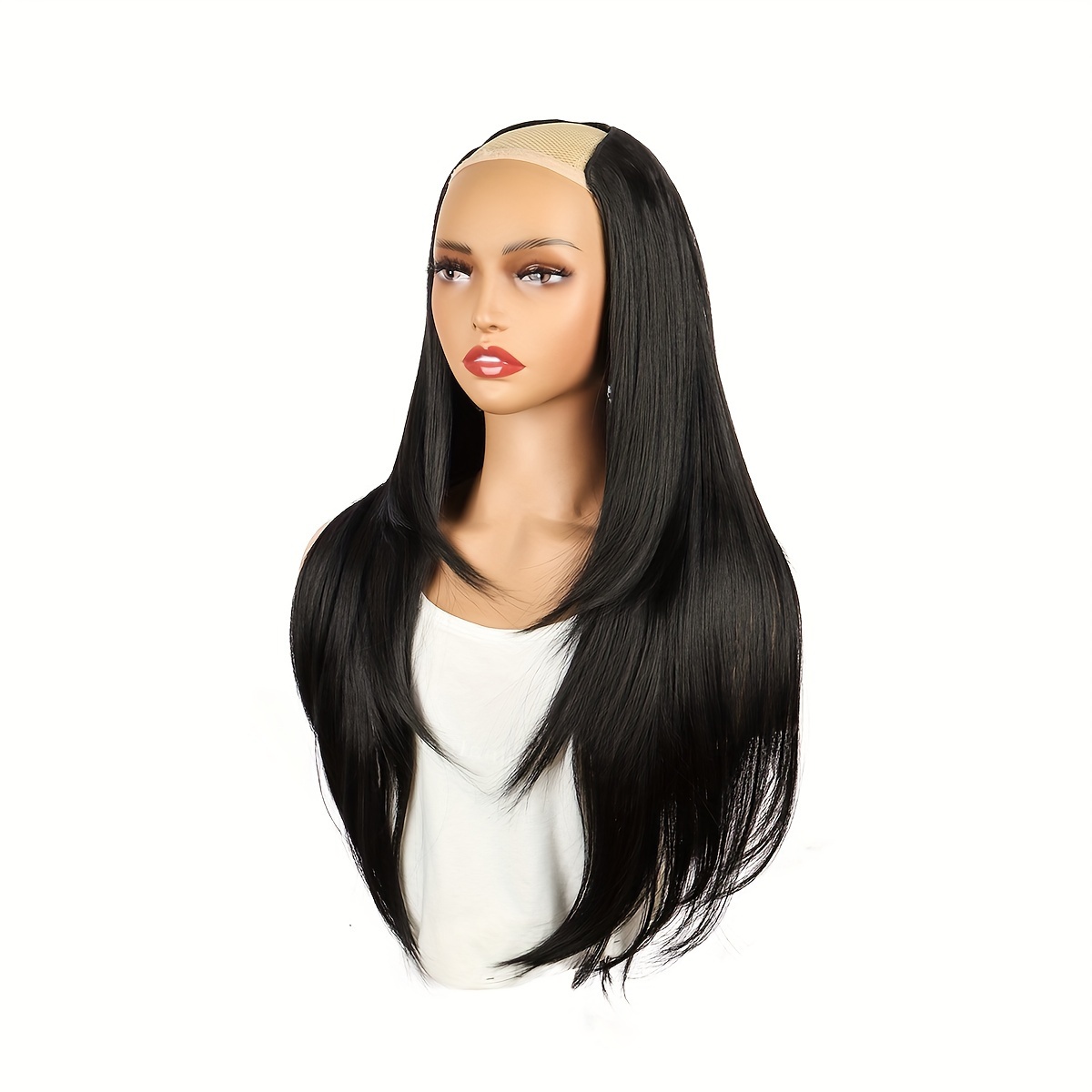E-shop 55 cm Synthetische V-förmige, mehrschichtige lange Haarverlängerung, unsichtbares Haarteil, Perücke für Frauen