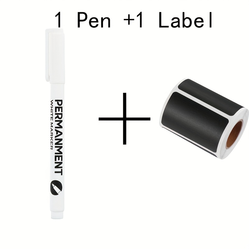 Black Adhesive Labels + White Markers Pen Marking And - Temu