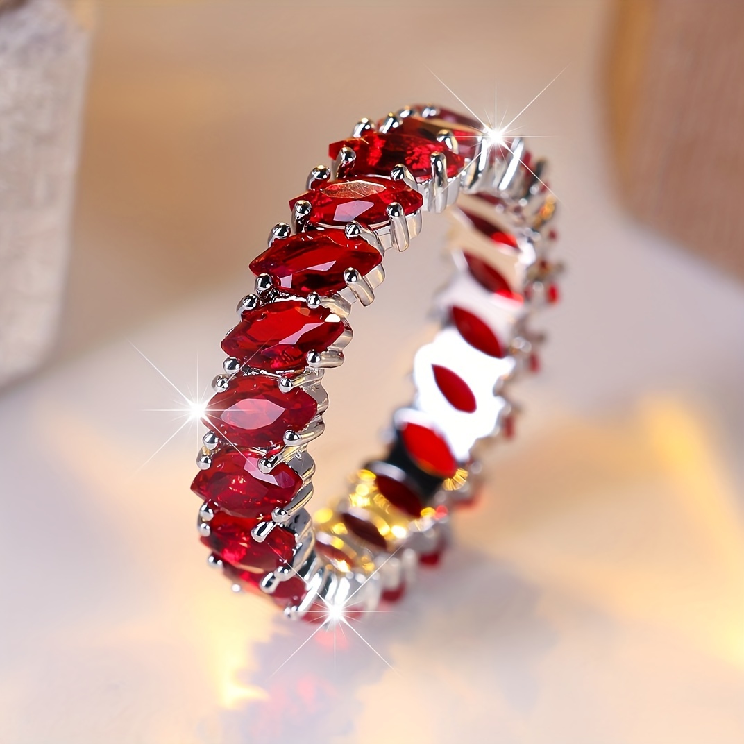 

1pc Classy Band Ring Paved A Round Of Shining Zirconia In Scarlet Match Daily Outfits Party Accessory Chic And Cheap Thing