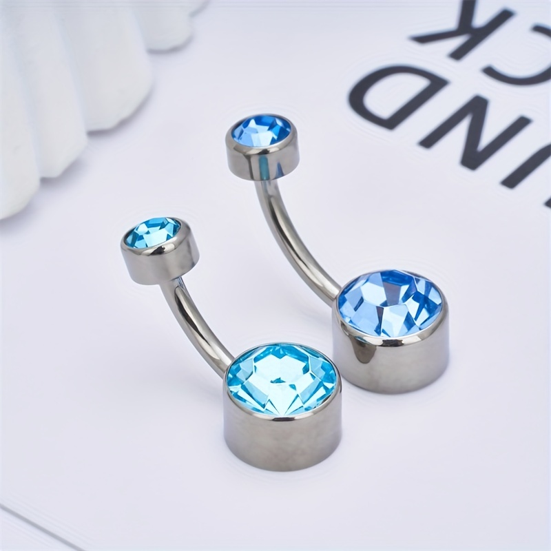 Women Sexy Rhinestone Belly Button Ring Surgical Steel Love Heart Pendant  Dangle Piercing Navel Waist Chain Body Jewelry (Blue)