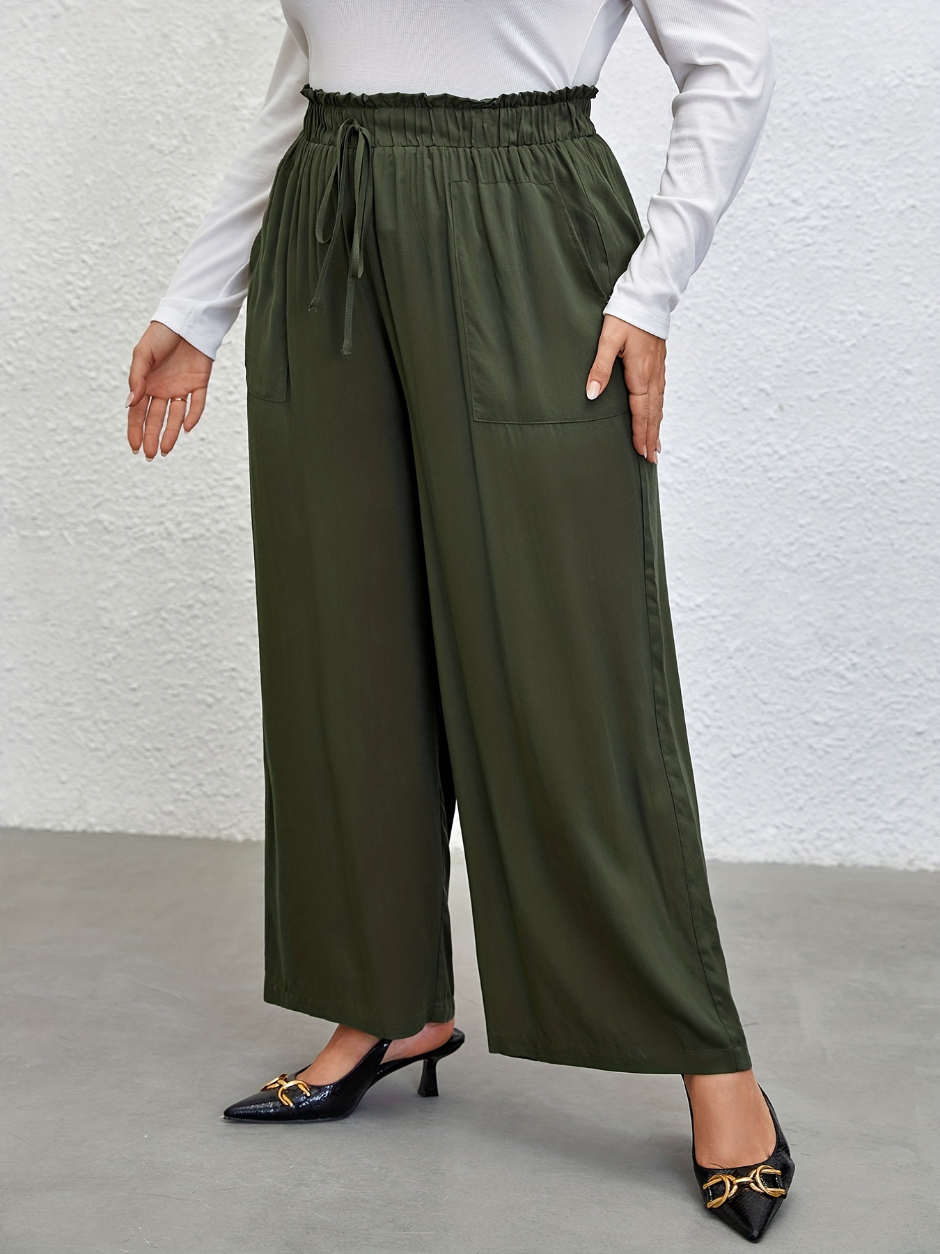 Plus Size Casual Pants Women's Plus Plain Elastic Waist - Temu