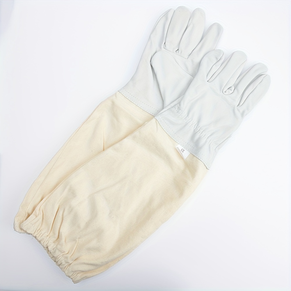 

1 Pair, Goatskin Leather Beekeeper's Glove With Long Canvas Sleeve & Elastic Cuff Keystone Thumb And Dexterity