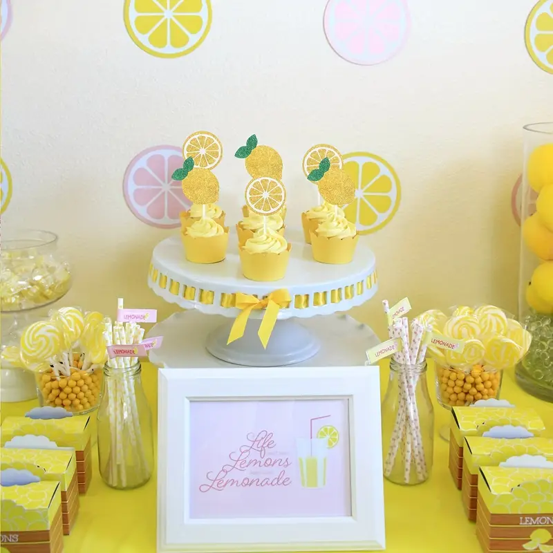 Glitter Lemon Cupcake Toppers Fruits Theme Party Lemonade - Temu