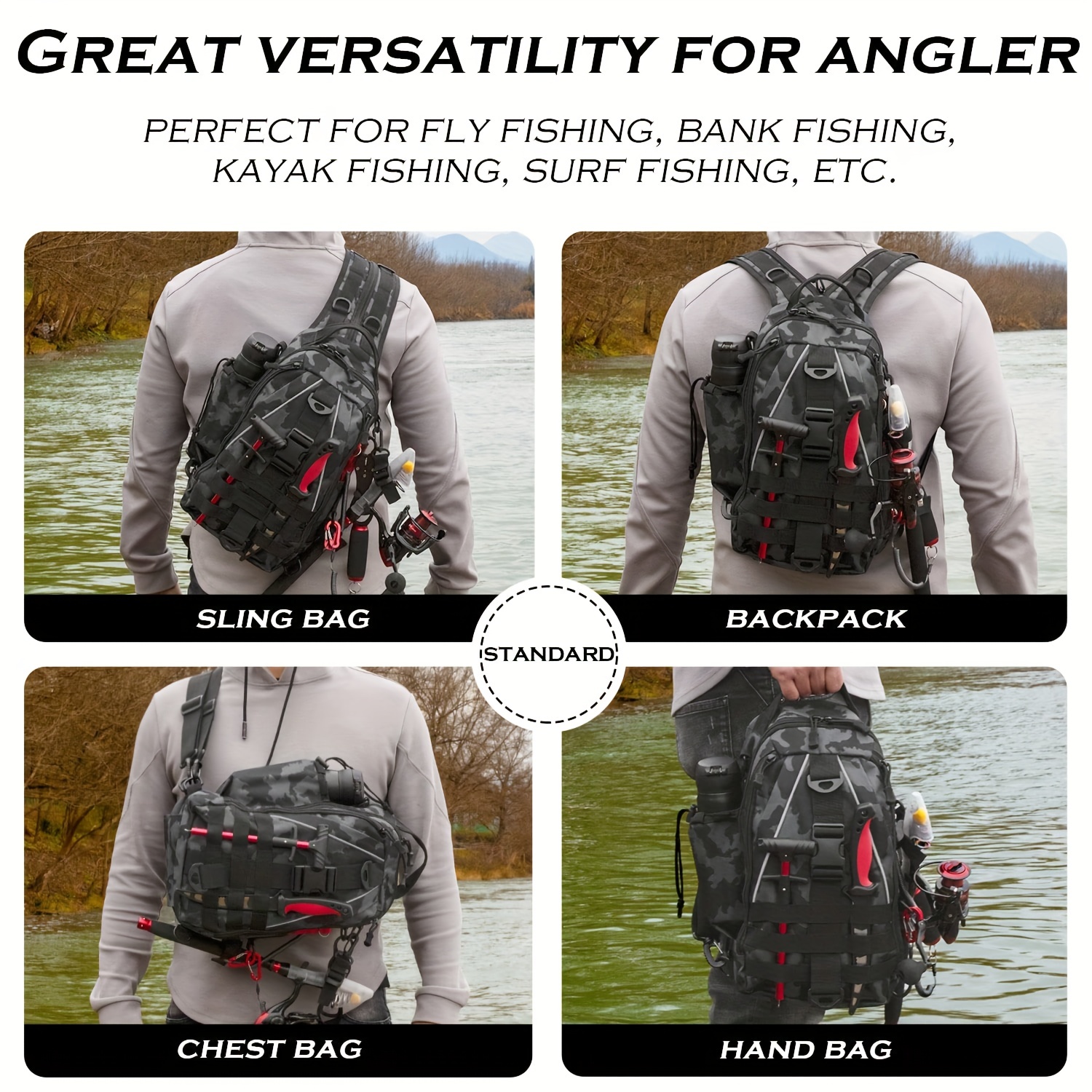 BLISSWILL Fishing Backpack with Rod Holder Fishing Tackle Bag