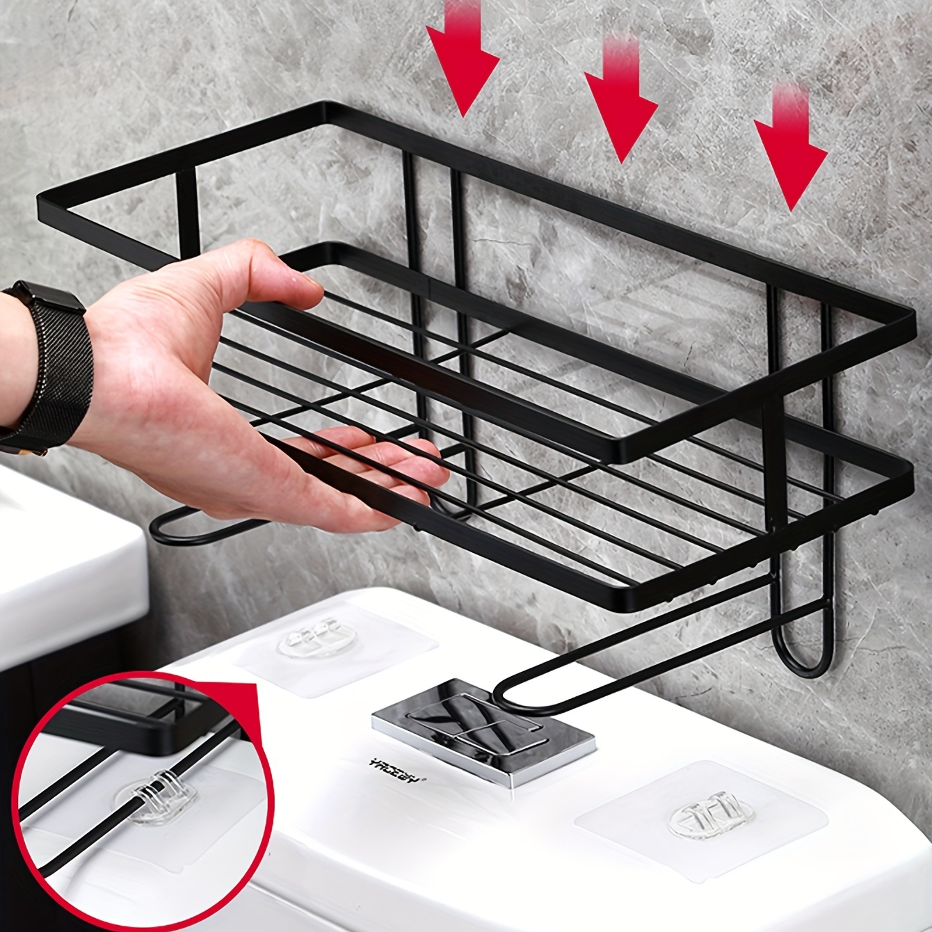 No Drilling Bathroom Organizer Shelf With Suction Cup For Toilet