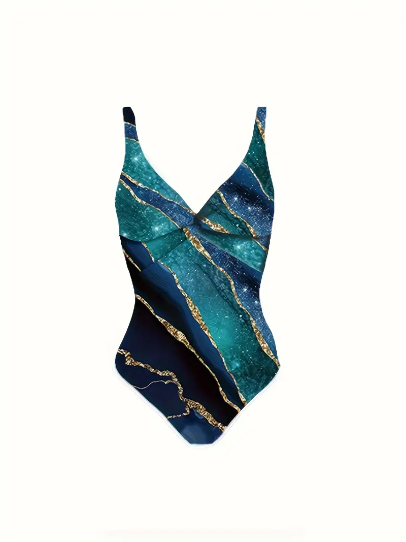 Marble Print Elegant Swimsuits V Neck High Stretch - Temu