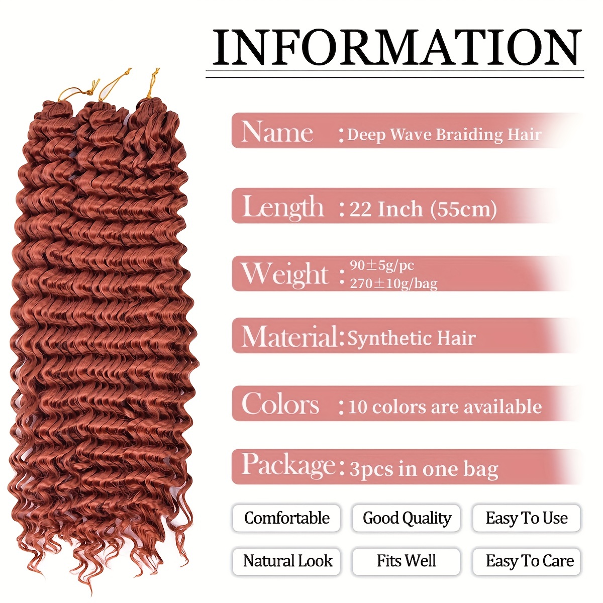 Deep Curly Crochet Hair 3 Packs 270g Synthetic Braiding Extensions