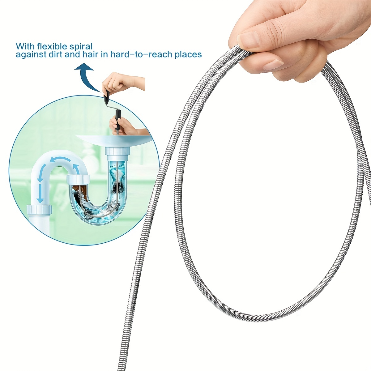 Flexible Spiral Drain Cleaning Set, Spiral Drain Cleaner, Snake